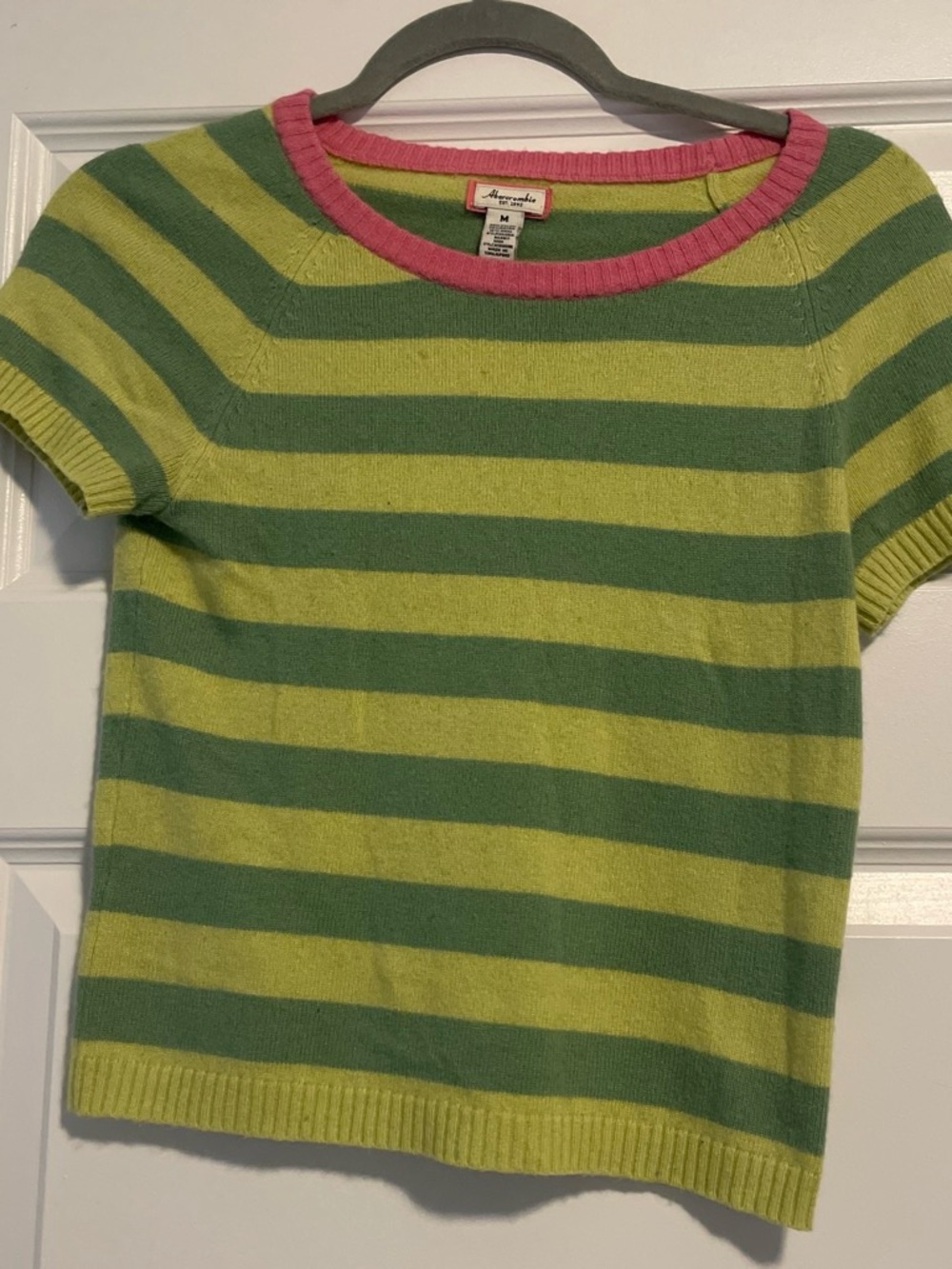 Vintage Y2K Abercrombie & Fitch Pink-Trim Striped Green Sweater